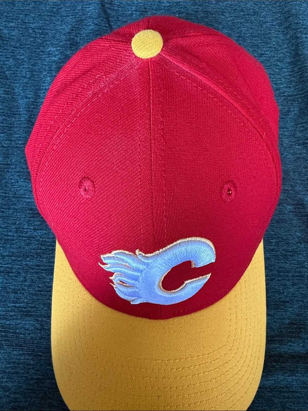 Men's Red and Yellow Baseball Cap with Blue Flame 'C' Patch - Picture 2 of 5